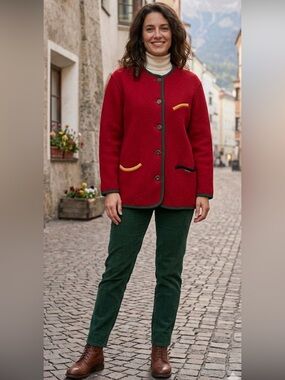 Vintage Geiger 
Austrian coat made of felted wool Red Size 36